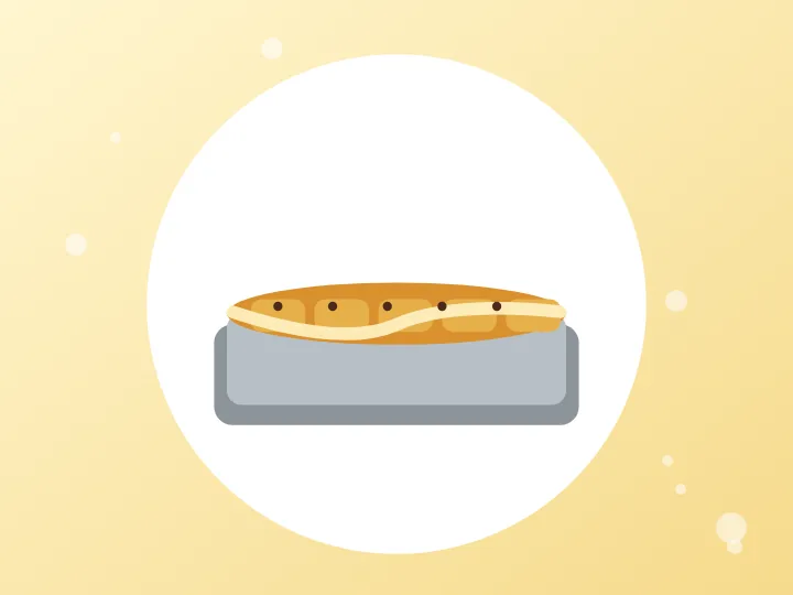 Illustration of a baking dish of bread pudding with glaze