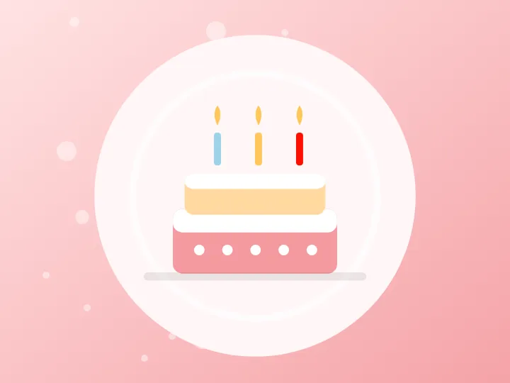Illustration of a birthday cake with three lit candles