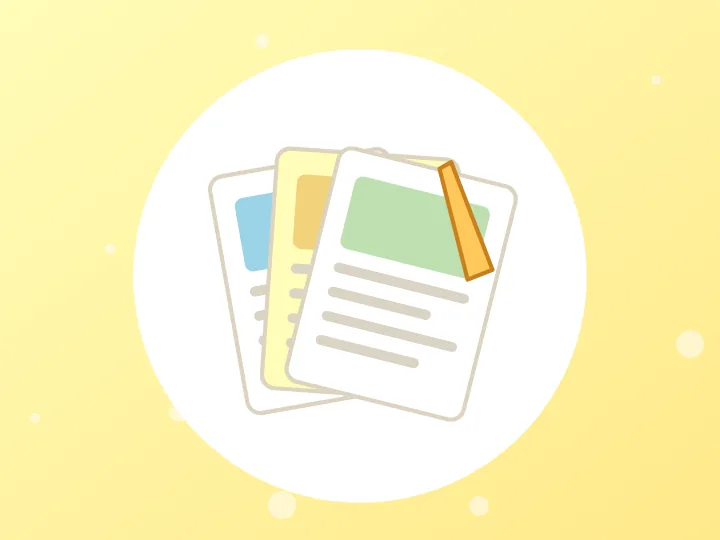 Illustration of stacked articles and a pencil for the blog