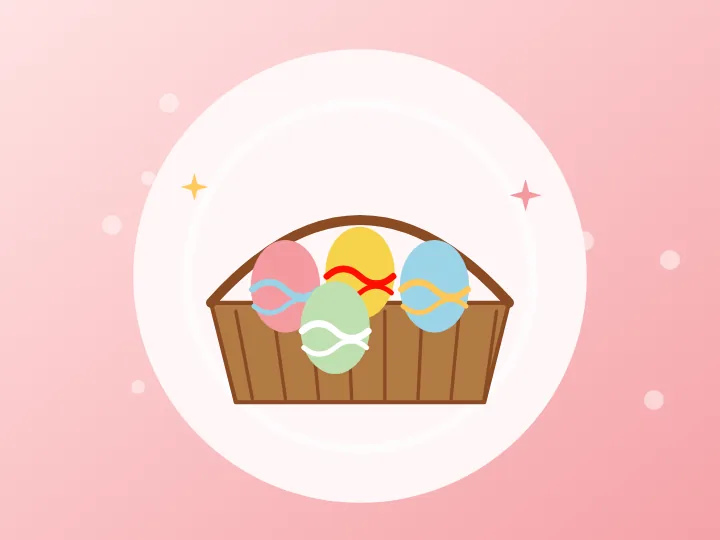 Illustration of a basket of colorful Easter eggs