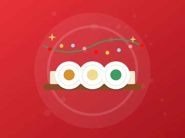 Illustration of a festive holiday buffet table with string lights