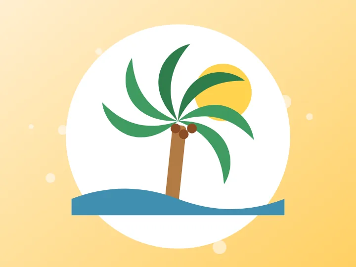 Illustration of a palm tree and sun for Orlando, Florida
