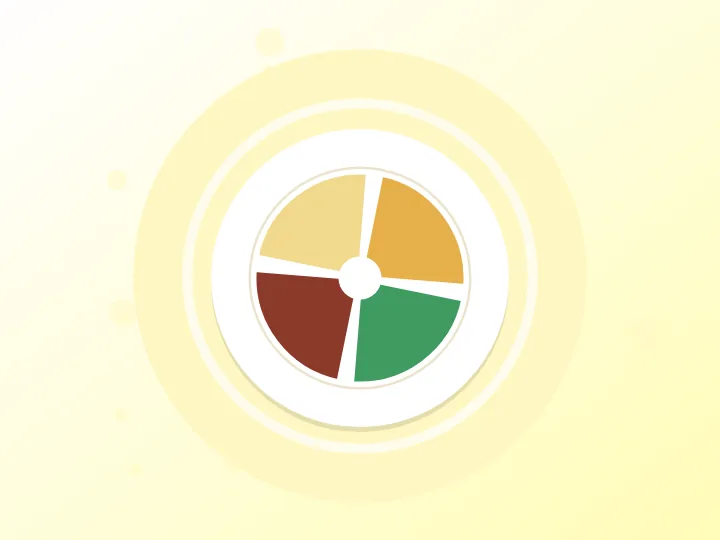 Illustration of a buffet plate divided into four colorful sections
