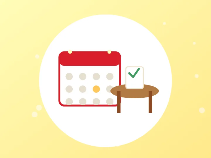 Illustration of a calendar and a dining table for group reservations