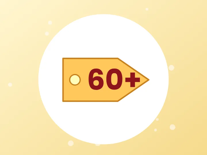 Illustration of a 60 plus price tag representing the senior discount