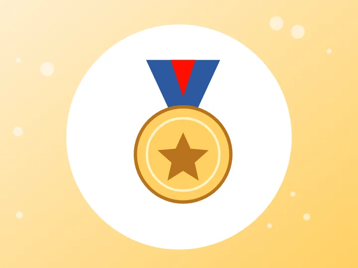 Illustration of a service medal with a star on a blue and red ribbon